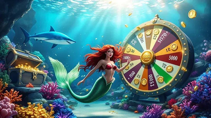 Adegan sasaran ikan dan efek cahaya dalam permainan arcade bawah laut